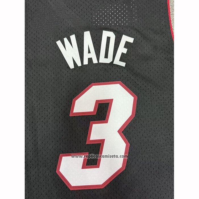 Camiseta Miami Heat Dwyane Wade NO 3 Mitchell & Ness 2012-13 Negro